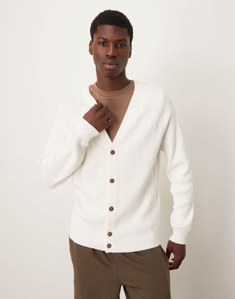 Mango ribbed knit cardigan in white - view 1