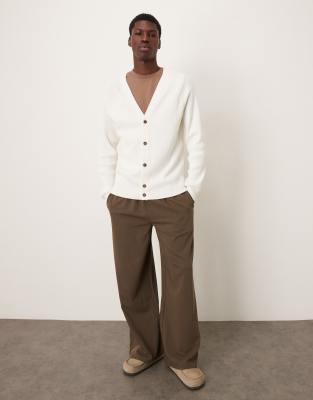 Mango Ribbed Knit Cardigan In White