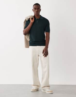 Mango Ribbed Knit Polo Shirt In Green