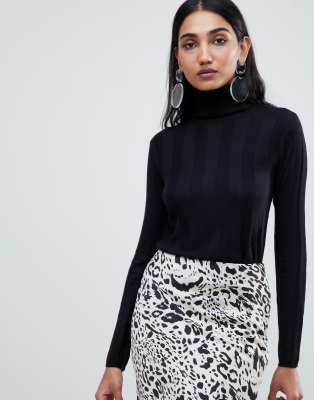 black ribbed polo neck jumper