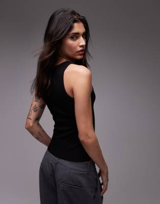 MANGO RIBBED RACER NECK TANK TOP 