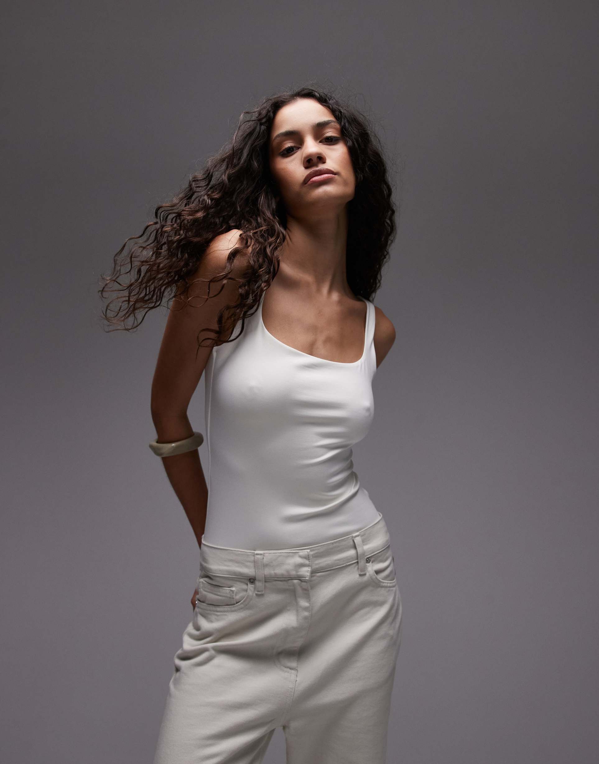 mango ribbed scoop neck bodysuit in white
