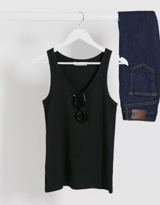 Mango ribbed scoop neck vest in black | ASOS