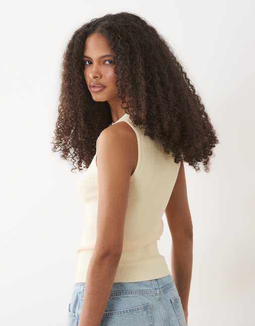 Mango ribbed sleevless top in butter yellow, 4 of 4