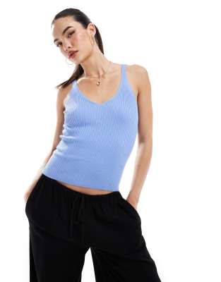 ribbed strap tank top in light blue