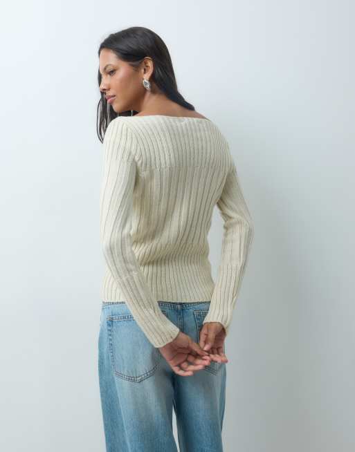 Mango ribbed sweater in ecru, 4 of 4