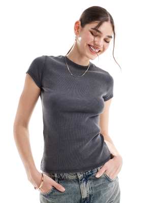 Mango Ribbed T-shirt In Gray