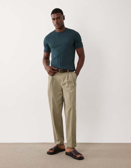 Mango ribbed t-shirt with contrast tipping in navy, 2 of 5