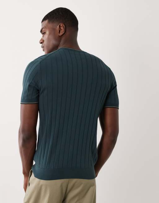 Mango ribbed t-shirt with contrast tipping in navy, 3 of 5