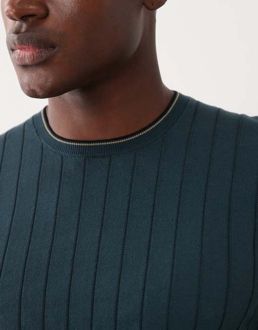 Mango ribbed t-shirt with contrast tipping in navy, 5 of 5