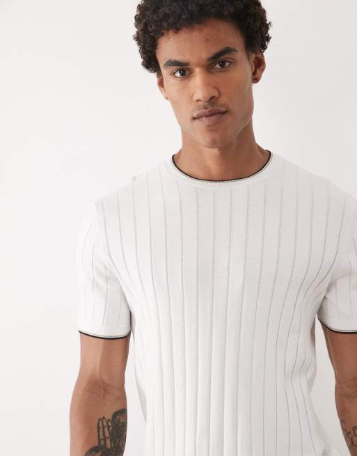 Mango ribbed t-shirt with contrast tipping in off white, 2 of 5