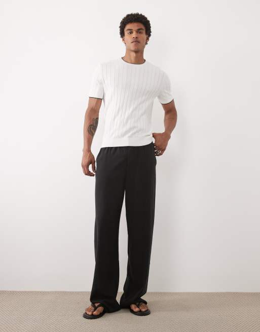 Mango ribbed t-shirt with contrast tipping in off white, 3 of 5