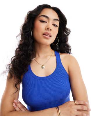 Mango Ribbed Tank Top In Blue