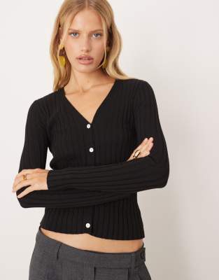 Mango Ribbed V-neck Cardigan In Black