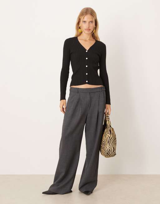 Mango ribbed v neck cardigan in black, 2 of 4