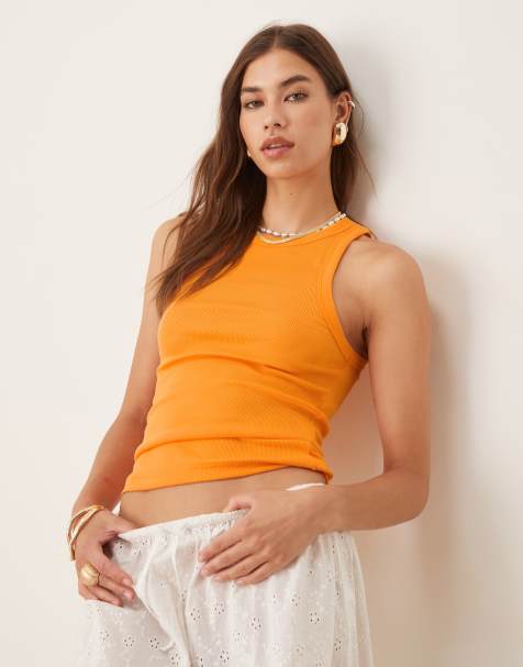 Mango ribbed vest top in orange - view 1
