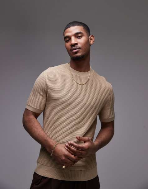 Mango - Ribgebreid T-shirt in beige - view 1