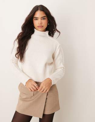 ridged edge high neck sweater in white