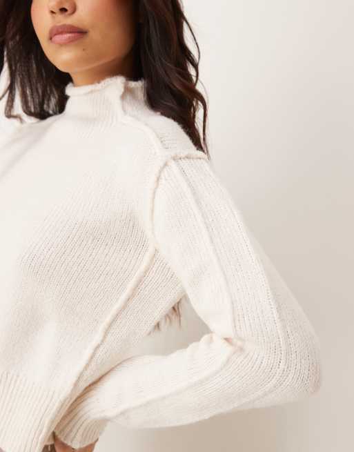 Mango ridged edge high neck sweater in white | ASOS