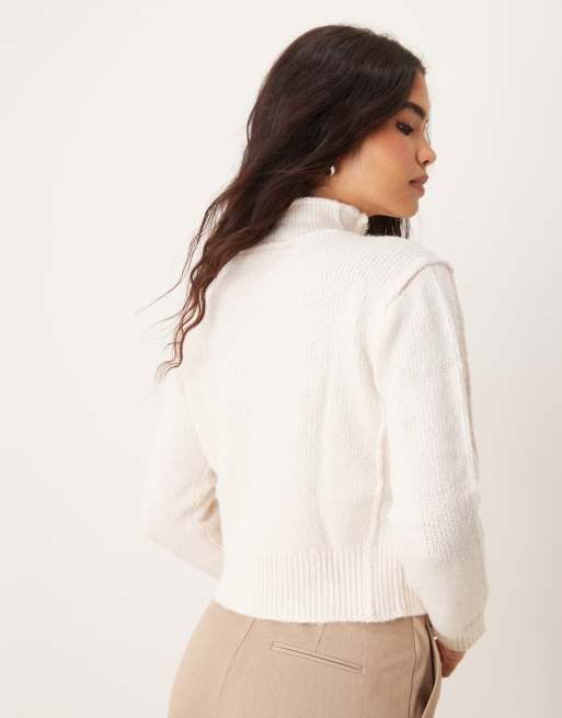 Mango ridged edge high neck sweater in white | ASOS