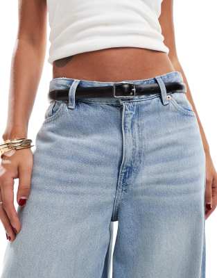 Mango - Riem met leerlook en vierkante gesp in zwart