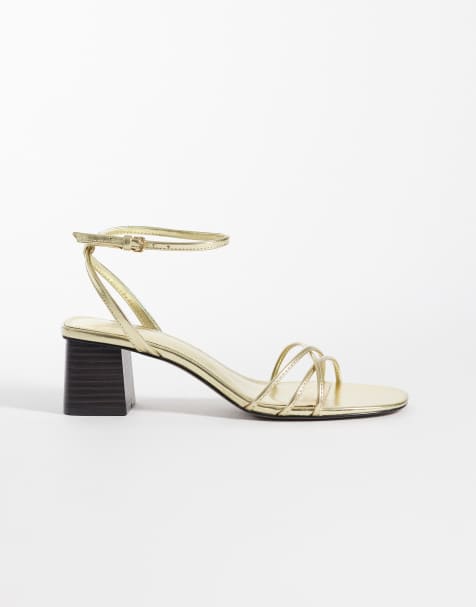 Mango – Riemchen-Sandaletten in Gold mit mittelhohem Blockabsatz - view 1