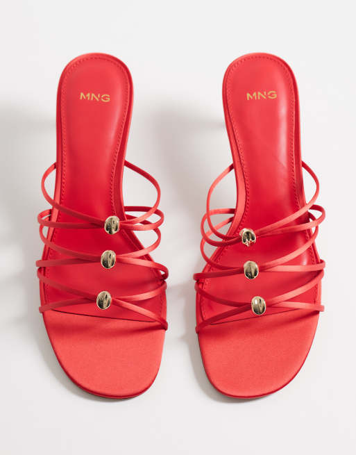 Mango – Riemchen-Sandaletten in Rot mit Metalldetail, 2 von 4
