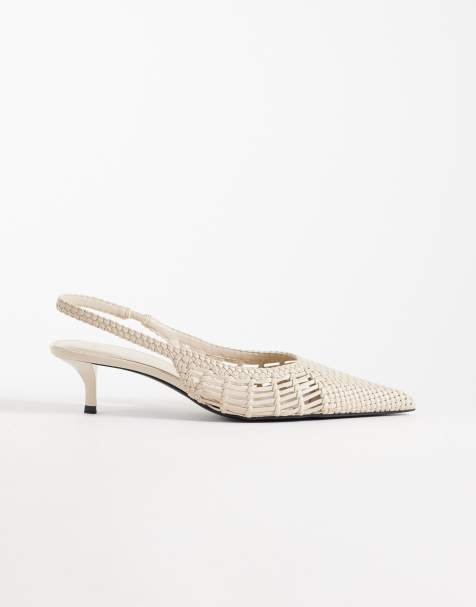 Mango – Riemchenpumps aus beigem Kunstleder mit Flechtdesign und Kitten-Heel-Absatz - view 1