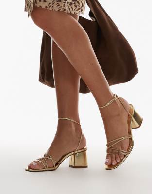 Mango - Riemchensandalen in Gold mit Blockabsatz-Goldfarben