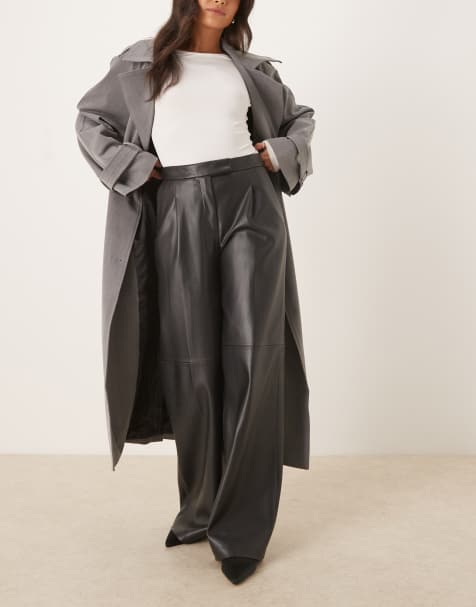 Mango Riga faux leather straight tailored trouser in black