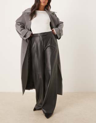 Mango Riga Faux Leather Straight Tailored Pants In Gray