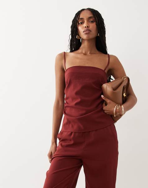 Mango Riga strappy ruched side top co-ord in red - view 1