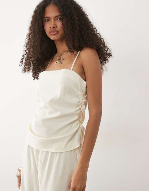 Mango Riga strappy ruched side top in butter yellow - part of a set - view 1