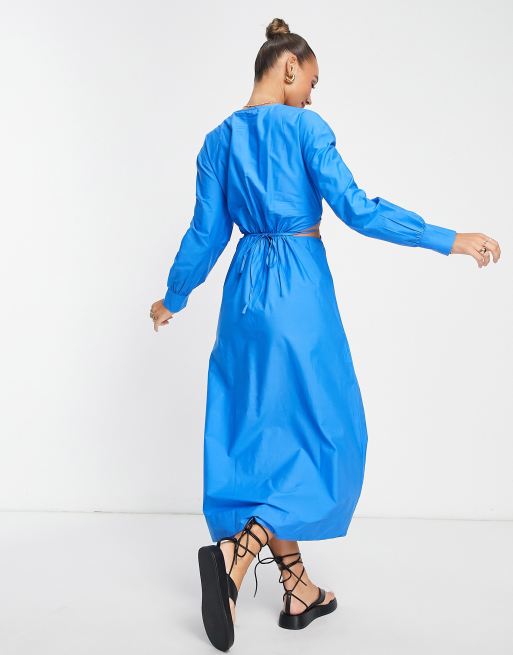 Mango Mida Belted Midi Dress, MNG Suit, Size 4, Blue Flowy Midi Dress