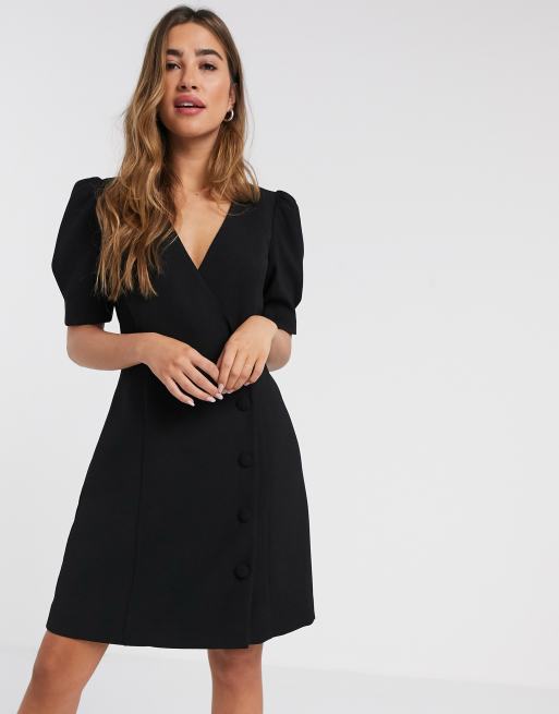 Mango - Robe à col V avec boutons sur le devant - Noir | ASOS