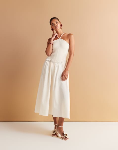 Mango - Robe à encolure américaine avec jupe évasée volumineuse - Écru - view 1