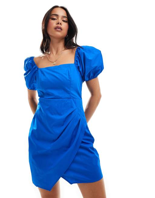 Mango Robe à manches bouffantes Bleu de cobalt ASOS