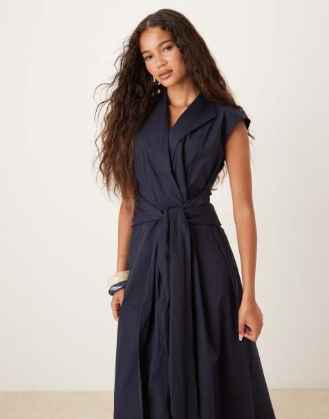 Mango - Robe à manches courtes et détail noué - Bleu marine - view 1