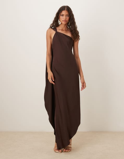 Mango - Robe asymétrique en satin - Marron - view 1