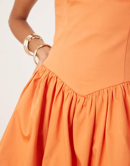Mango - Robe bandeau courte à ourlet bouffant et taille basse en coton mélangé - Orange, 3 de 4