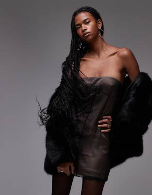 Mango - Robe bandeau courte en tulle - Noir