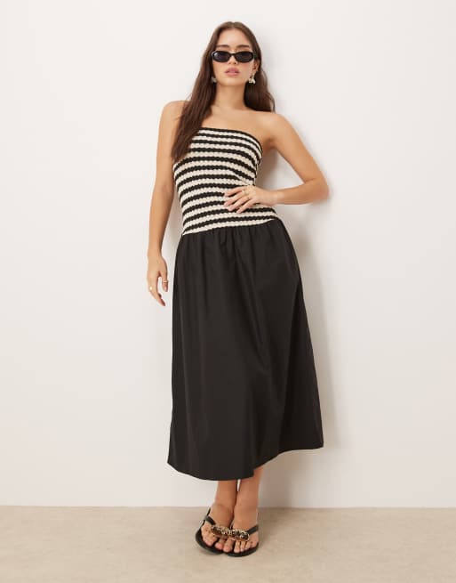 Mango - Robe bandeau longueur mollet taille basse avec corsage à rayures - Noir