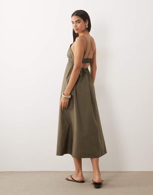 Mango - Robe caraco longue en coton majoritaire - Kaki, 4 de 4