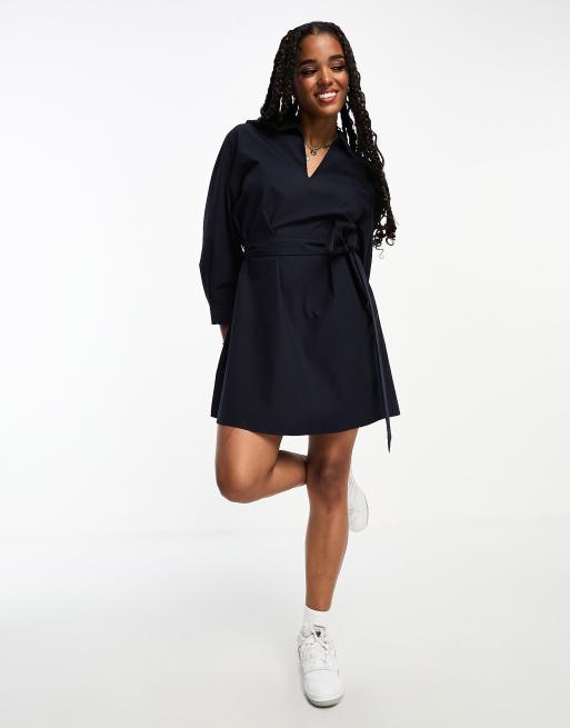 Mango Robe chemise cintr e la taille avec lien nou Bleu marine