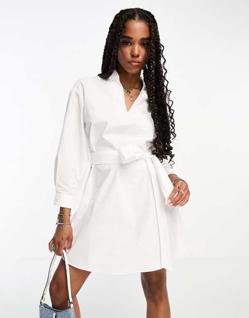 Mango Robe chemise nou e la taille Blanc