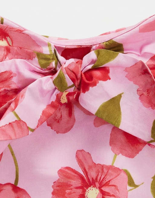 Mango - Robe courte 100 % coton à fleurs avec épaules dénudées et liens sur le devant - Rose vif, 8 de 8