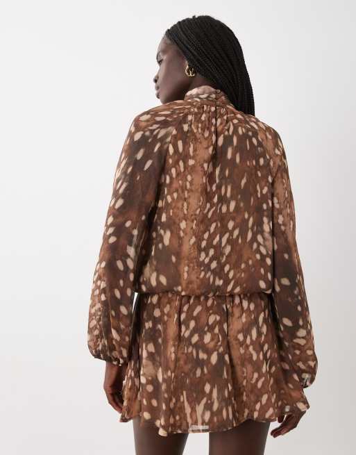 Mango robe courte à col montant et manches longues imprimé cerfs, 4 de 4