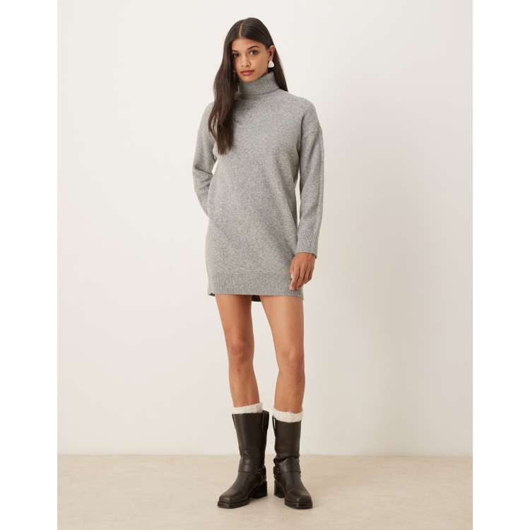 Mango Robe courte à col roulé en maille Gris clair ASOS