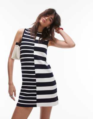 Mango - Robe courte à imprimé en deux parties et rayures - Blanc