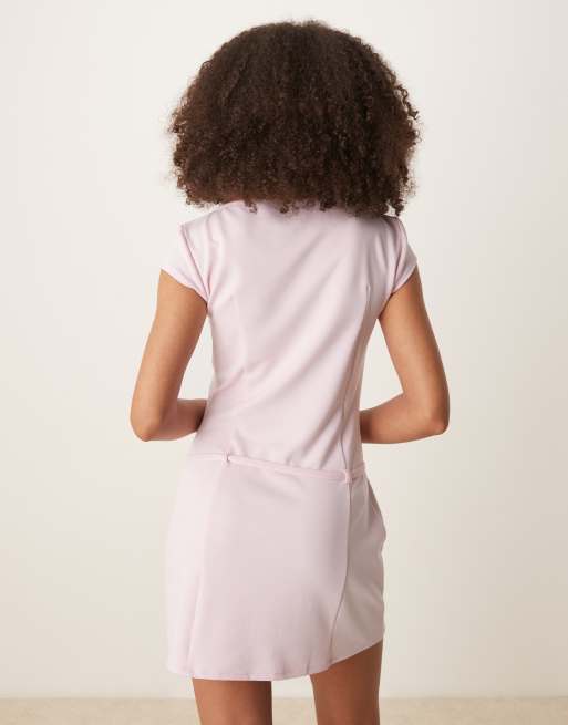 Mango - Robe courte à mango et encolure bateau avec micro-ceinture - Rose pastel, 3 de 4
